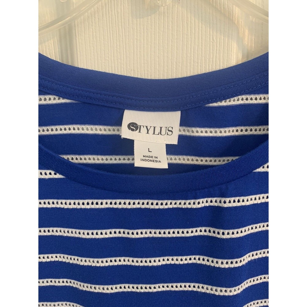 Blue Large striped Short sleeve tunic style shirt size Large Stylus - Picture 3 of 9